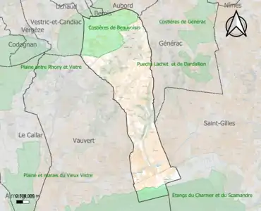 Carte des ZNIEFF de type 1 sur la commune.