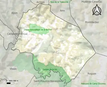 Carte des ZNIEFF de type 1 sur la commune.