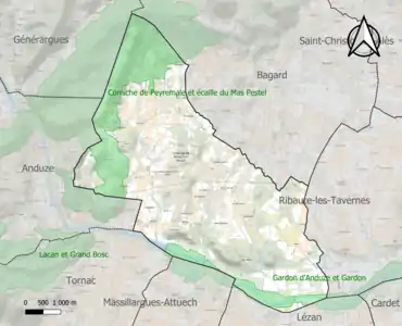 Carte des ZNIEFF de type 1 sur la commune.