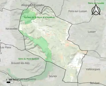 Carte des ZNIEFF de type 1 sur la commune.