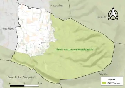 Carte de la ZNIEFF de type 2 sur la commune.