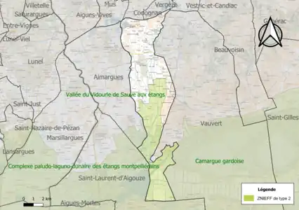 Carte de la ZNIEFF de type 2 sur la commune.