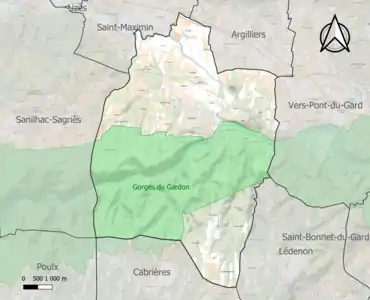 Carte de la ZNIEFF de type 1 sur la commune.