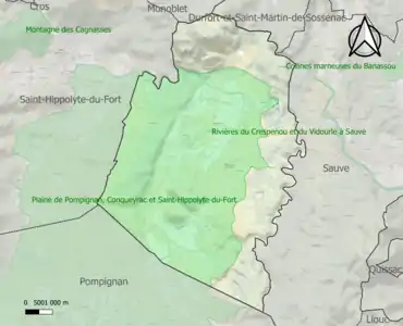 Carte de la ZNIEFF de type 1 sur la commune.