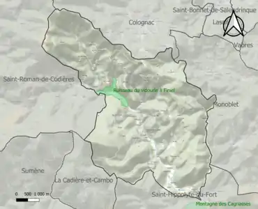 Carte de la ZNIEFF de type 1 sur la commune.