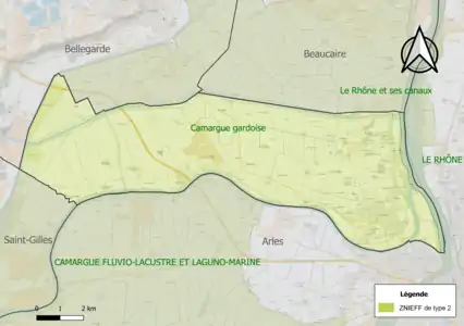 Carte des ZNIEFF de type 2 sur la commune.