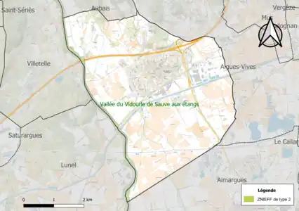 Carte de la ZNIEFF de type 2 sur la commune.