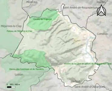 Carte des ZNIEFF de type 1 sur la commune.