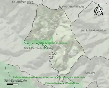 Carte de la ZNIEFF de type 1 sur la commune.