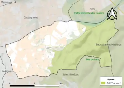 Carte des ZNIEFF de type 2 sur la commune.