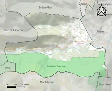 Carte de la ZNIEFF de type 1 sur la commune.