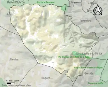 Carte des ZNIEFF de type 1 sur la commune.