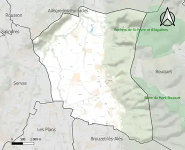 Carte de la ZNIEFF de type 1 sur la commune.