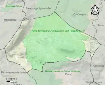 Carte des ZNIEFF de type 1 sur la commune.