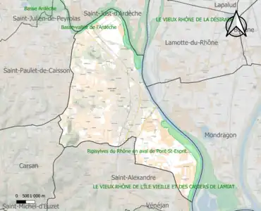 Carte des ZNIEFF de type 1 sur la commune.