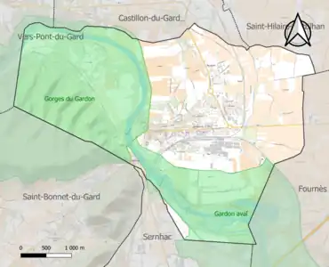 Carte des ZNIEFF de type 1 sur la commune.