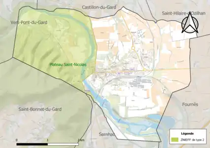 Carte de la ZNIEFF de type 2 sur la commune.