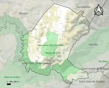 Carte des ZNIEFF de type 1 sur la commune.