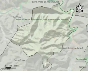 Carte de la ZNIEFF de type 1 sur la commune.