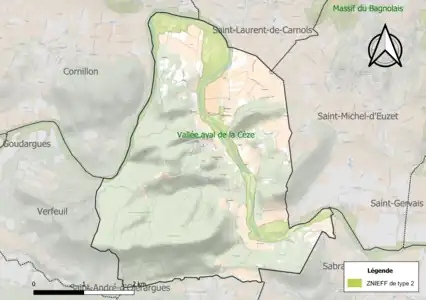 Carte de la ZNIEFF de type 2 sur la commune.