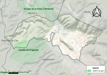 Carte de la ZNIEFF de type 1 sur la commune.