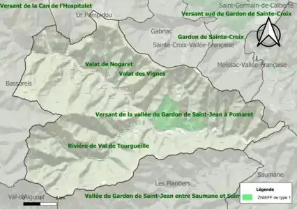 Carte des ZNIEFF de type 1 sur la commune.