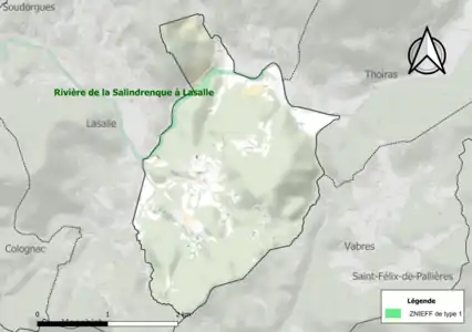 Carte de la ZNIEFF de type 1 sur la commune.