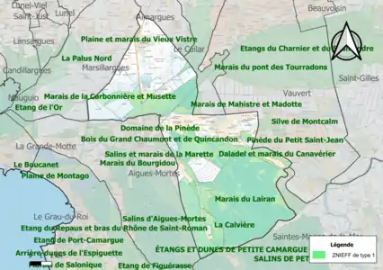 Carte des ZNIEFF de type 1 sur la commune.