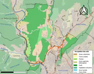 Carte en couleurs présentant l'occupation des sols.