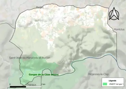 Carte de la ZNIEFF de type 1 sur la commune.