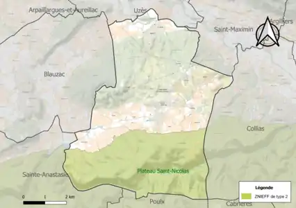 Carte de la ZNIEFF de type 2 sur la commune.