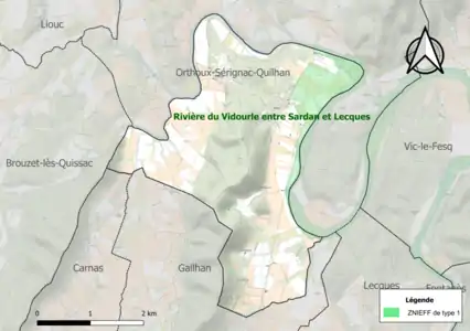 Carte de la ZNIEFF de type 1 sur la commune.