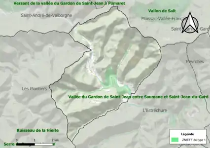 Carte de la ZNIEFF de type 1 sur la commune.