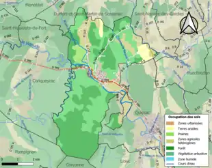 Carte en couleurs présentant l'occupation des sols.