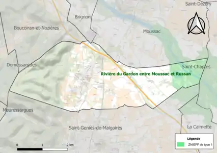 Carte de la ZNIEFF de type 1 sur la commune.