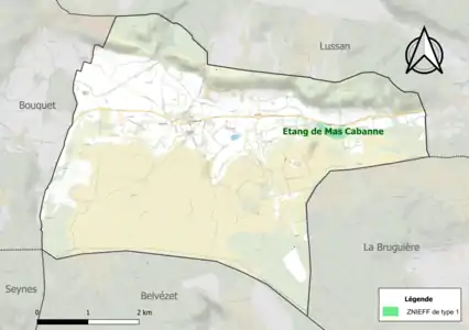 Carte de la ZNIEFF de type 1 sur la commune.