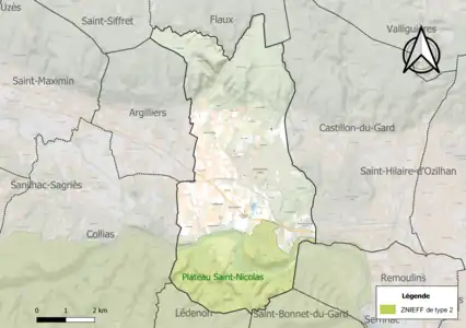 Carte de la ZNIEFF de type 2 sur la commune.