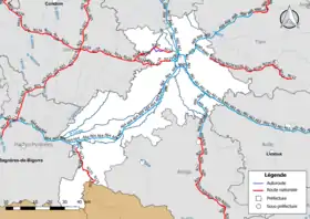 Carte du réseau routier national (autoroutes et routes nationales) dans le département de la Haute-Garonne