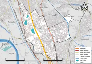 Carte en couleur présentant le réseau hydrographique de la commune