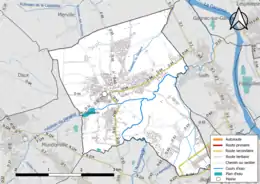 Carte en couleur présentant le réseau hydrographique de la commune