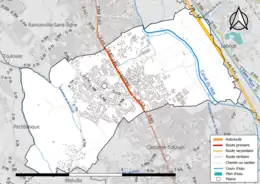 Carte en couleur présentant le réseau hydrographique de la commune