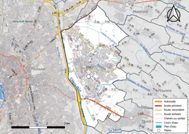 Carte en couleur présentant le réseau hydrographique de la commune