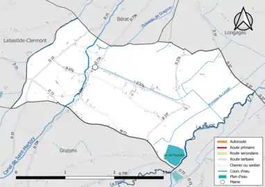 Carte en couleur présentant le réseau hydrographique de la commune