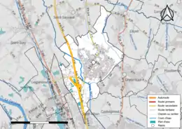 Carte en couleur présentant le réseau hydrographique de la commune