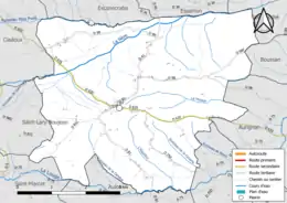 Carte en couleur présentant le réseau hydrographique de la commune