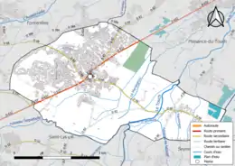 Carte en couleur présentant le réseau hydrographique de la commune