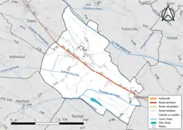 Carte en couleur présentant le réseau hydrographique de la commune