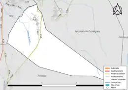 Carte en couleur présentant le réseau hydrographique de la commune