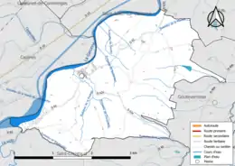 Carte en couleur présentant le réseau hydrographique de la commune