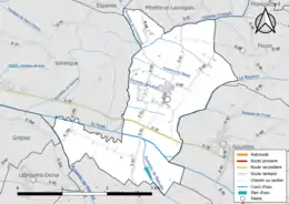 Carte en couleur présentant le réseau hydrographique de la commune